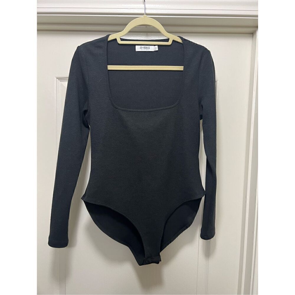 Brand New - 4th & Reckless Black Square Neck Knitted Long Sleeve Bodysuit Size L